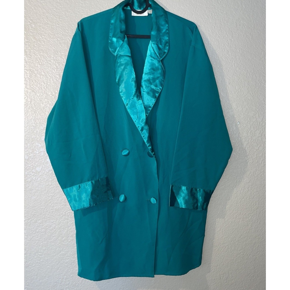 Vintage Victorias Secret Satin Blazer Womens S Green Oversized Double Breasted